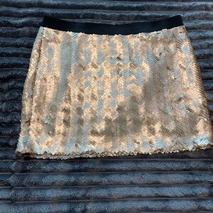 DKNYC Champagne Sequin Mini Skirt with Black Waistband